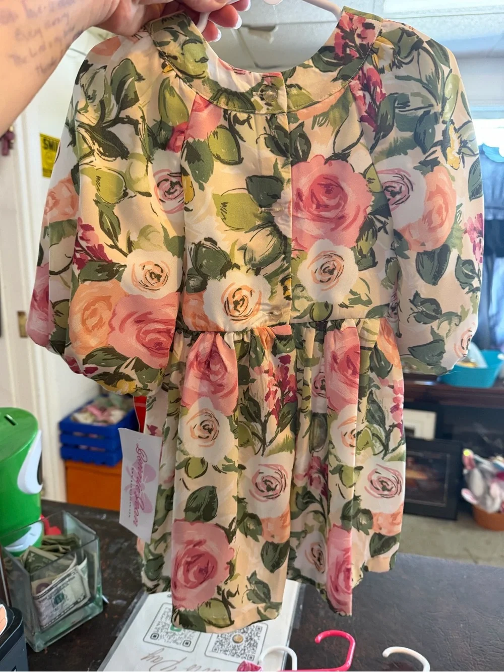 NWT Bonnie Jean Girls Size 5 Watercolor Floral Puff Sleeve Spring Dress